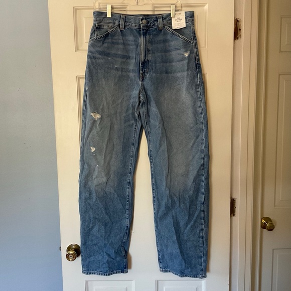 Madewell The Tall Balloon Jean Dobbins Wash Medium Blue Distressed Size 30T NWT - Picture 6 of 13